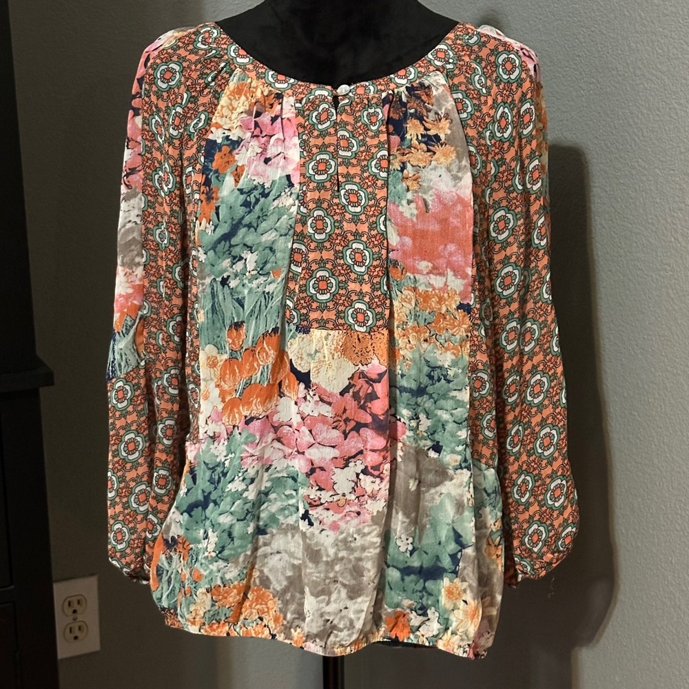 Figueroa‎ & Flower Patchwork Boho Blouse Womens Medium Floral Indie Cottagecore